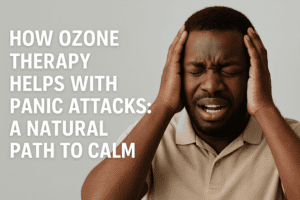 African woman sitting calmly with soft lighting, symbolizing natural healing and relief from panic attacks through ozone therapy.